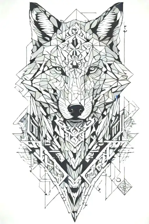 An Intricate Wolf Design Inspired By Architectural Blueprints