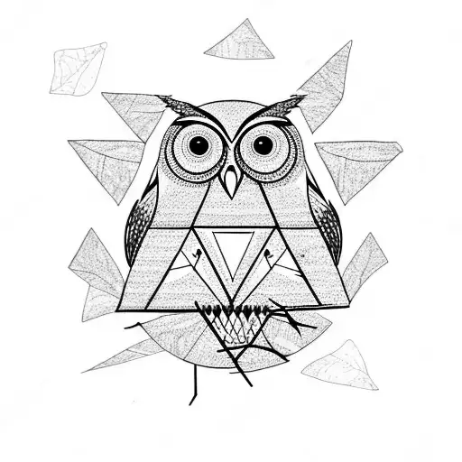 Owl On A Triangle Made Of Twigs With Leafs Falling