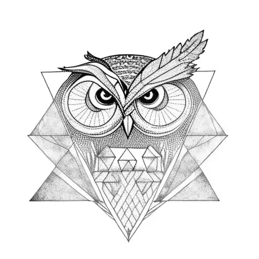 Owl Sitting On A Triangle Made Of Twigs With Leafs Falling