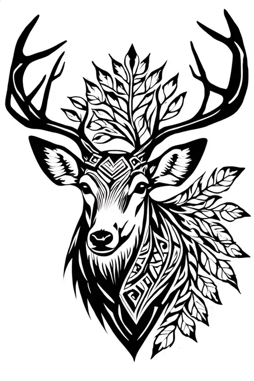 Deer Head Spirit Aztec Symbol Trees Leaves Optimistic