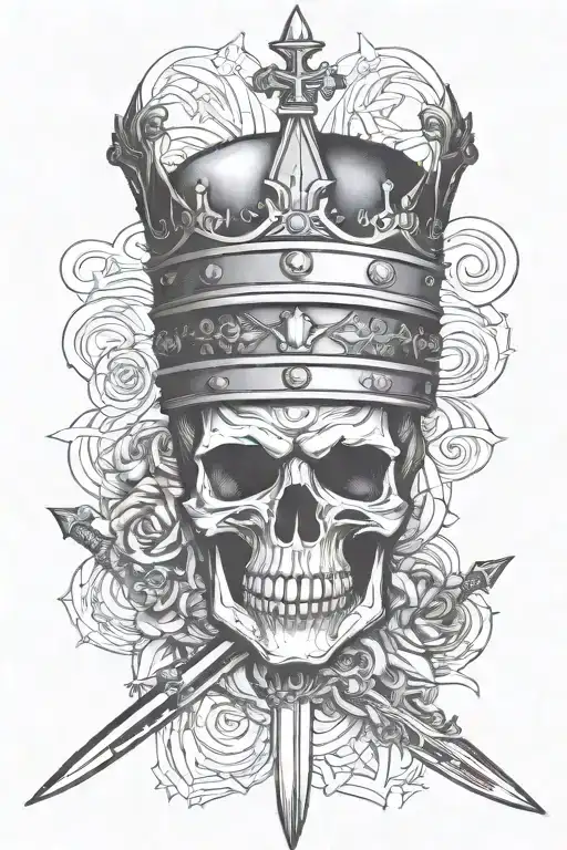Make A Black And White Tattoo Of A Crown With A Sword Going Through The Crown