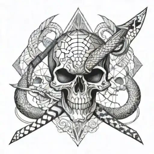 Snake Wrapped Around A Dagger Piercing A Skull