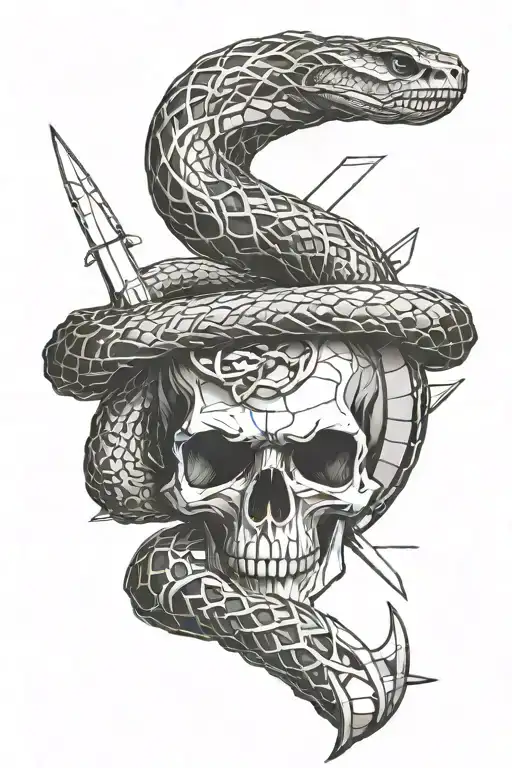 Snake Wrapped Around A Dagger Piercing A Skull