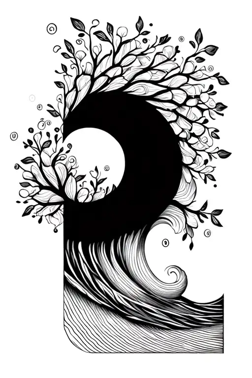 Wave Montage Geometric Floral Tree With Number