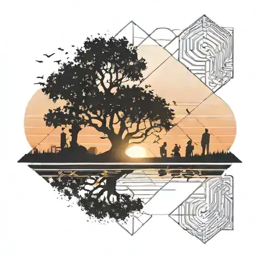 Heaven With Sunset Behind Tree With Family Waiting