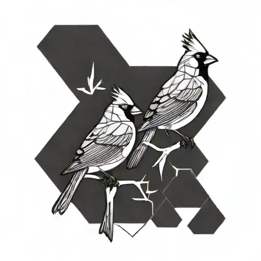 Couple Of Birds Cardinals Sea Mountain Tree