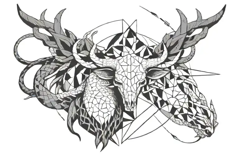 Snake Coiled Between Deer Horns Holding An Female Angel