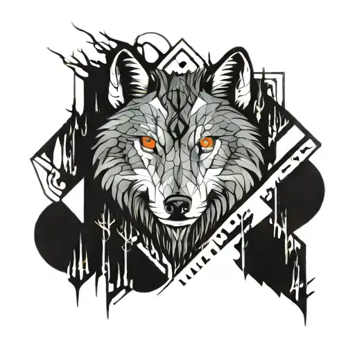 Burning Forest With Wolf Surrounded