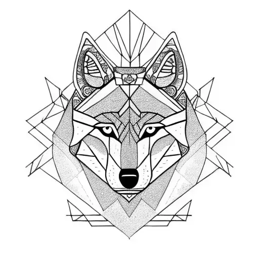 Geometric Wolf With Palm Tree