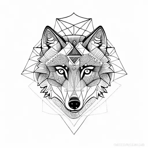 Half Geometric Wolf With Palm Tree And Mandala