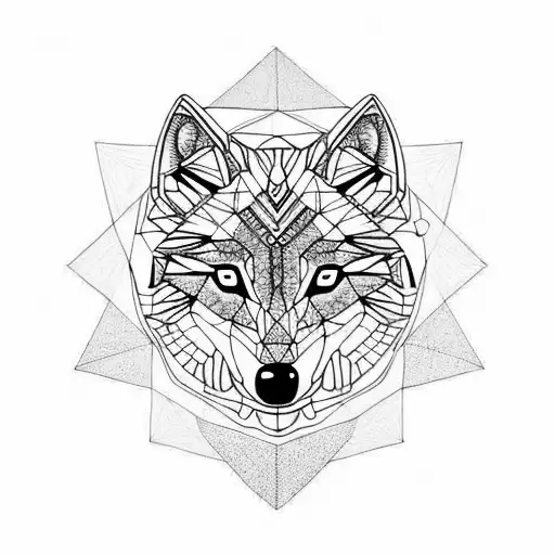 Half Geometric Wolf With Palm Tree And Mandala