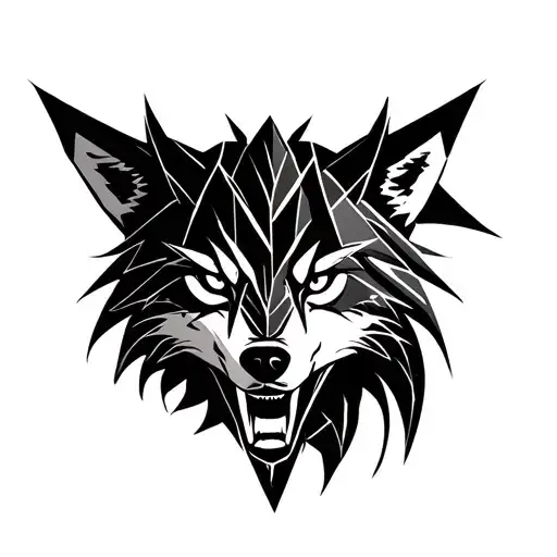 Wolf With Demon Eyes And Fangs