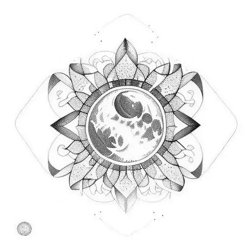 Ornamental Tattoo With A Moon As The Main Element