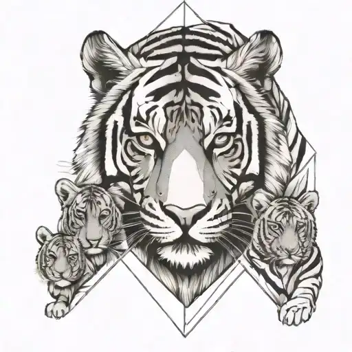 Tiger Mom With 3 Little Tigers