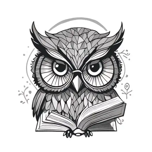 Owl With Glasses Reading A Book Open Minded Concept Design