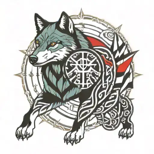 Turkic Tattoo With Gokturk Wolf Flag