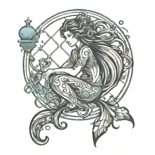 Aquarius Zodiac Sign With Ornaments Background Hd Details