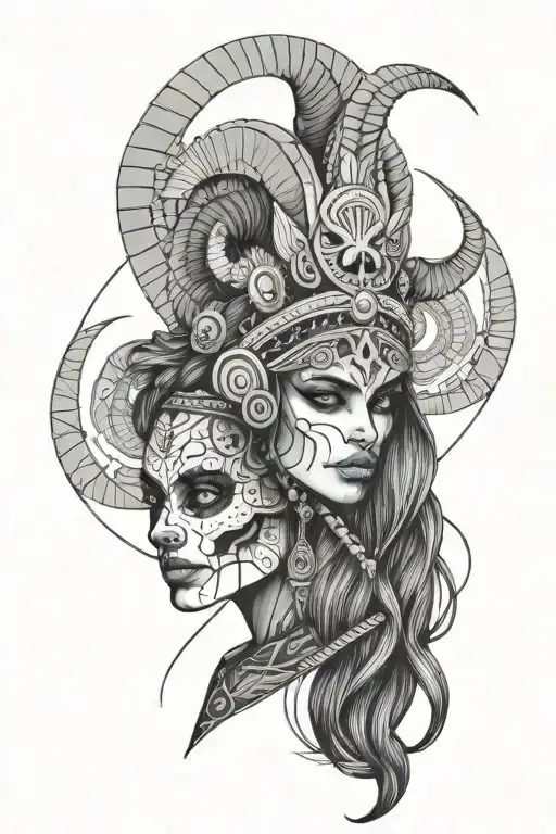 Indian Girl With Skull Hat With Aries Zodiac Sign