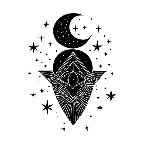 Fine Line Neck Tattoo With Stars And Moon