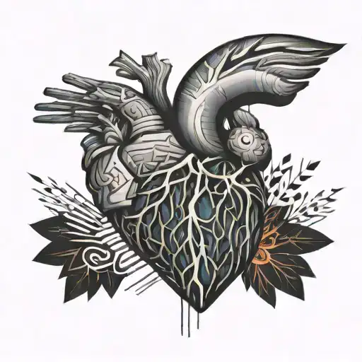Anatomical Heart Exploding With Animal Surrounded By Music