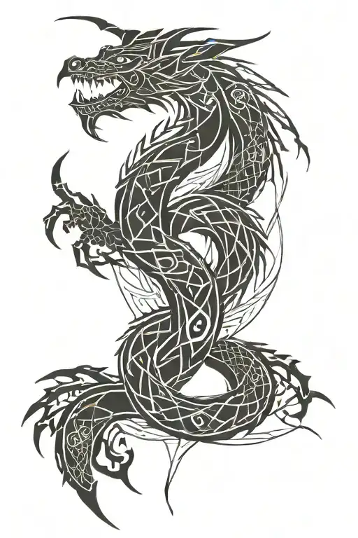 Dragon With Viking Rune With Nordic Runes
