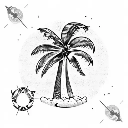 Palm Tree With Skull And Waves