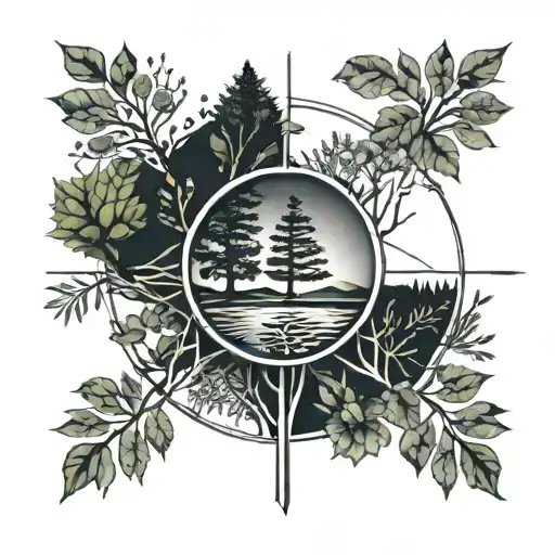 Circular Tattoo Nature Elements Like Trees
