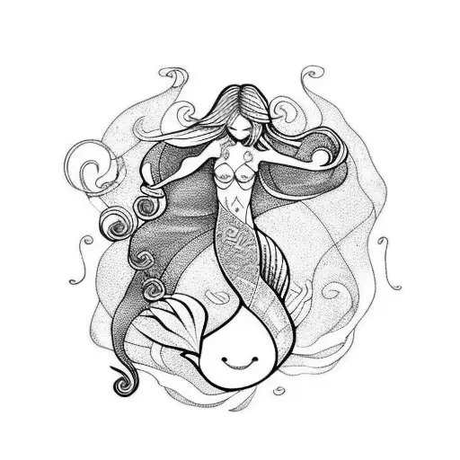 A Tattoo Of A Graceful Mermaid Surrounded By Swirling Waves And Seashells