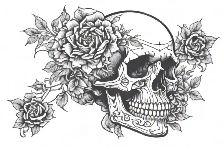 Skull And Flowers Intertwined