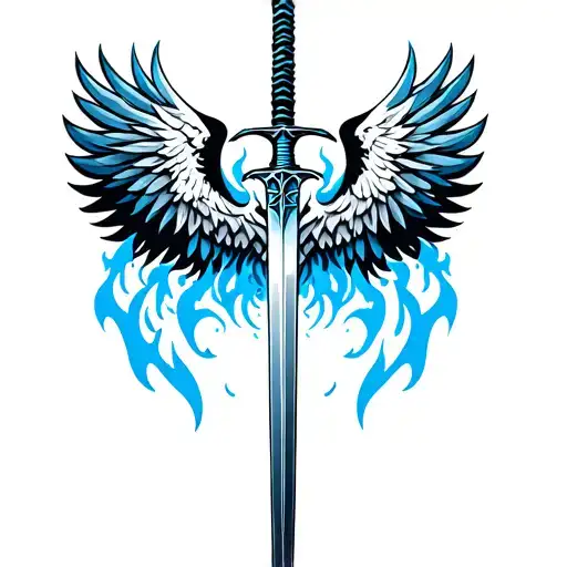 Sword With Blue Flames And Wings Of Angel