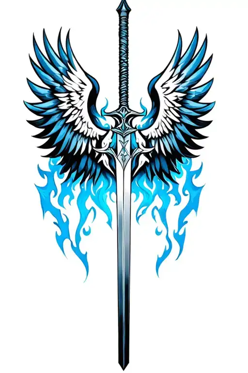 Sword With Blue Flames And Wings Of Angel