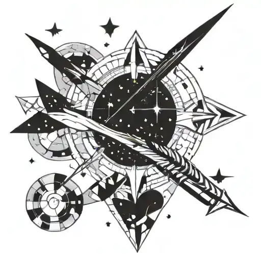 Sagittarius And Universe With Shooting Stars And Hearts