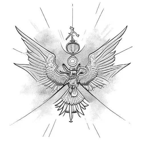 Rising Pheonix With A Crucifix In The Background