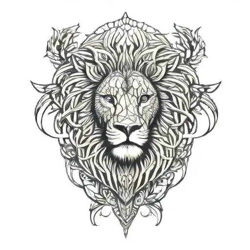 Big Tree And Small Lion Head In Treecrown