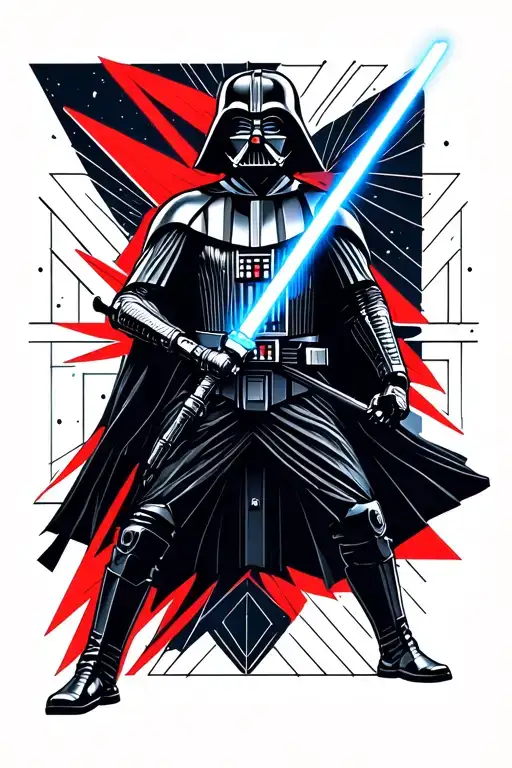 Star Wars Darth Vader Wielding A Lightsaber Surrounded By Geometric Patterns
