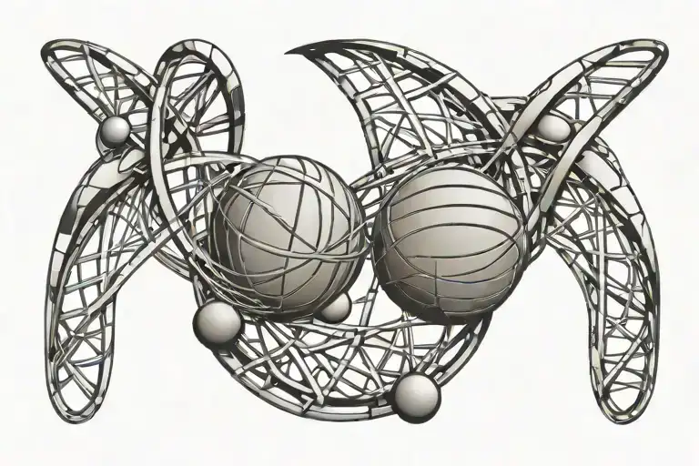 Dna Double Helix Connecting Atoms Forming A Basketball