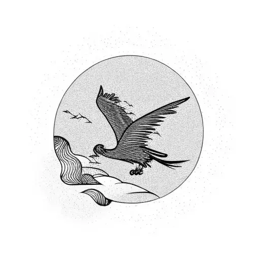 A Phoenix Silhouette Flying Over A Beach Landscape