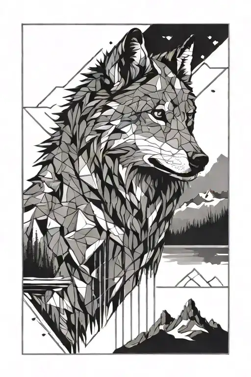 Wolf Silhouette Surrounded My Mountain Range Reflected