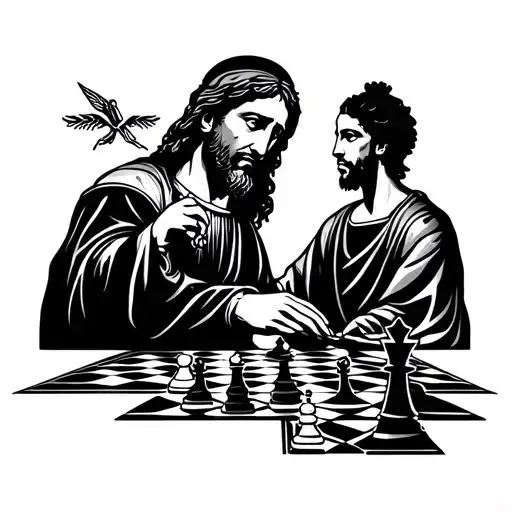 Jesus Playing Chess Against A Figure Representing Black Power