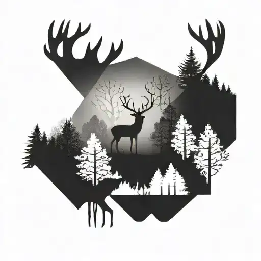 Foggy Forest With Stag Standing