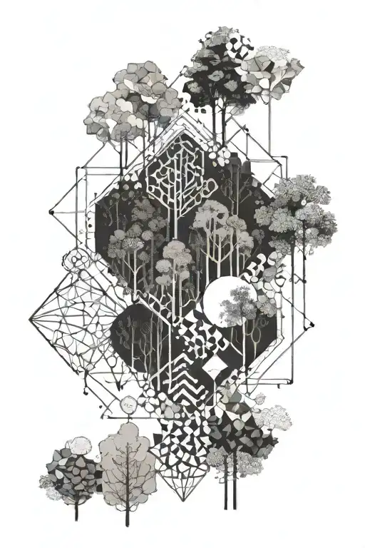 An Abstract Forest Scene Made Up Of Interconnected Geometric Shapes