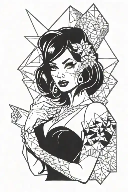 Full Arm Sleeve With Geometric Design In The Background And Sexy Jessica Rabbit As A Pin Up Girl