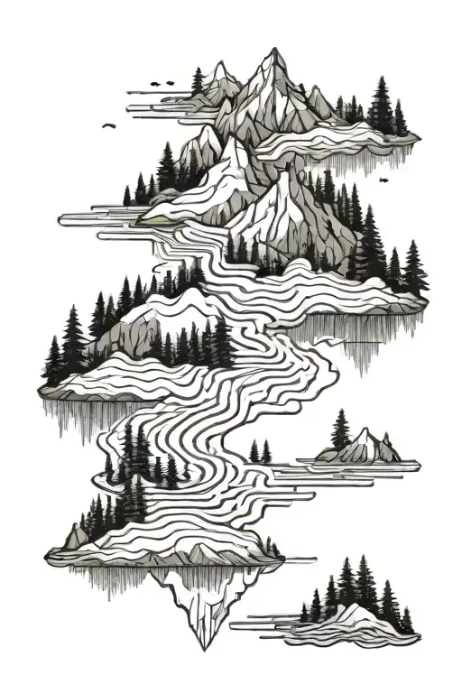 Topography Lines Of Lakes With Forest Scene