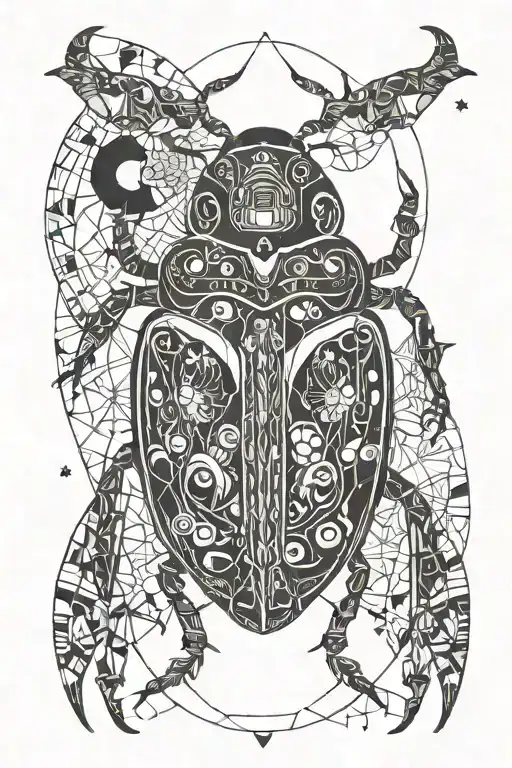 A Mystical Night Scene With A Crescent Moon Nestled Inside A Beetle