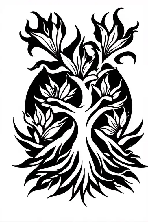 Fire Lilies Around A Tree Of Life