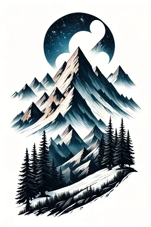 Galaxy Mountain Forest Composition