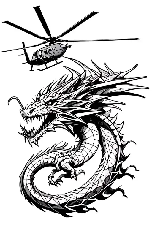 Dragon Fighting A Helicopter