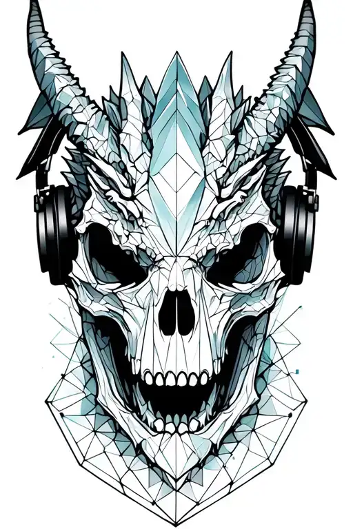 Crystal Dragon Skull Wearing Headphones