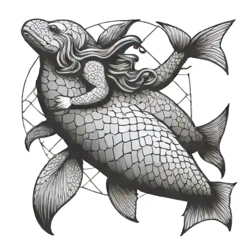 Mermaid Swimming With A Manatee