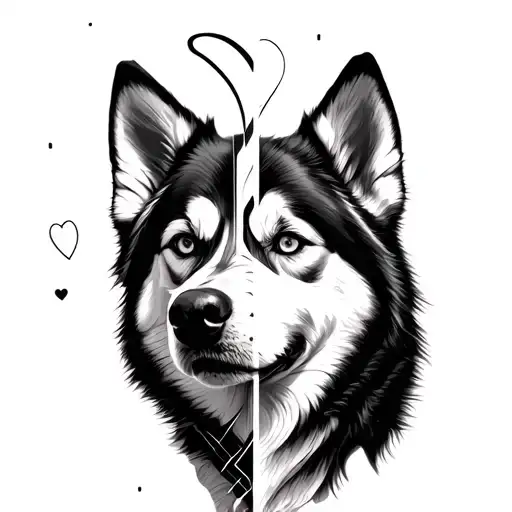Black And White Half Husky Face Half Heart